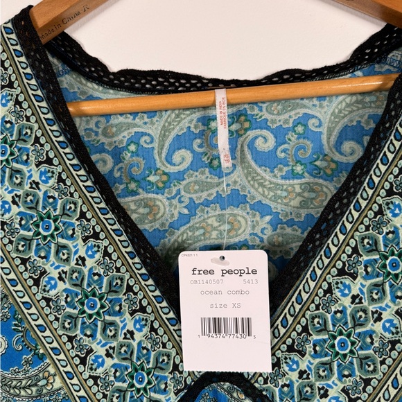Free People Luna‎ Scarf Print Tunic Blouse Ocean Combo - Picture 4 of 7
